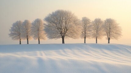 Obraz premium Frosty trees sunrise winter landscape, snowy field