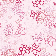 Pink Floral Doodle Vector Seamless Pattern Background 