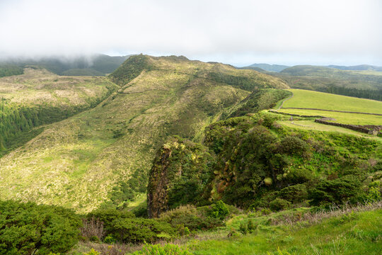 View over Rocha do Chambre on Trilho Rocha do Chambre - PRC06 on Terceira in the Azores of Portugal