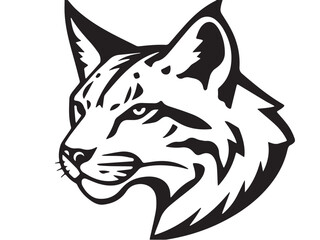 Black Lynx head silhouette on white background. Minimalist logo design of a lynx cat. Lynx icon. Lynx logo. 