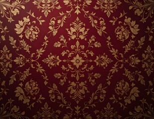 Luxurious Red Velvet Background with Gold Damask Pattern - Royal Victorian Textile Design - Elegant Vintage Wallpaper - Premium Classical Decoration
