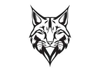 Black Lynx head silhouette on white background. Minimalist logo design of a lynx cat. Lynx icon. Lynx logo. 
