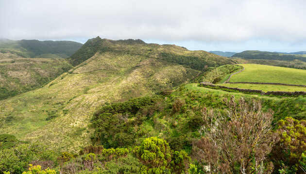View over Rocha do Chambre on Trilho Rocha do Chambre - PRC06 on Terceira in the Azores of Portugal