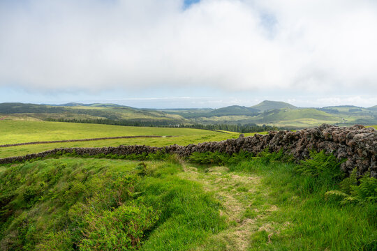 View over Rocha do Chambre on Trilho Rocha do Chambre - PRC06 on Terceira in the Azores of Portugal