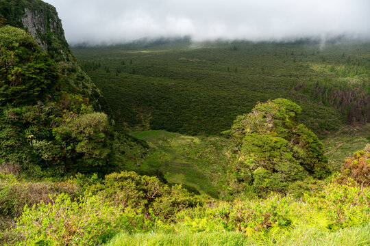 View over Rocha do Chambre on Trilho Rocha do Chambre - PRC06 on Terceira in the Azores of Portugal