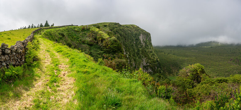 View over Rocha do Chambre on Trilho Rocha do Chambre - PRC06 on Terceira in the Azores of Portugal