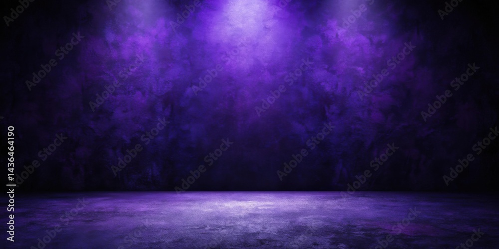 Poster illuminated empty room with deep purple hues and textured walls
