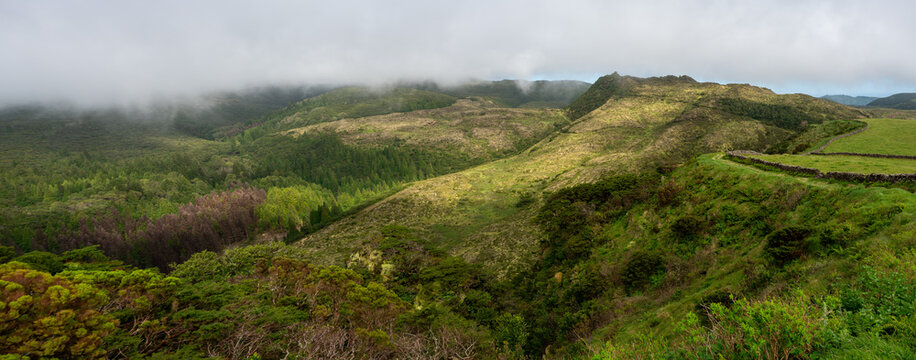 View over Rocha do Chambre on Trilho Rocha do Chambre - PRC06 on Terceira in the Azores of Portugal