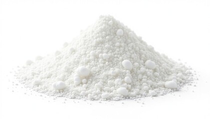 Pile of white granulated sugar on white background, abundance, texture, food