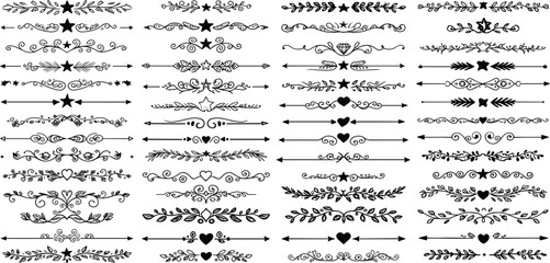 Border line, divider vector set, decorative floral ornamental elements design