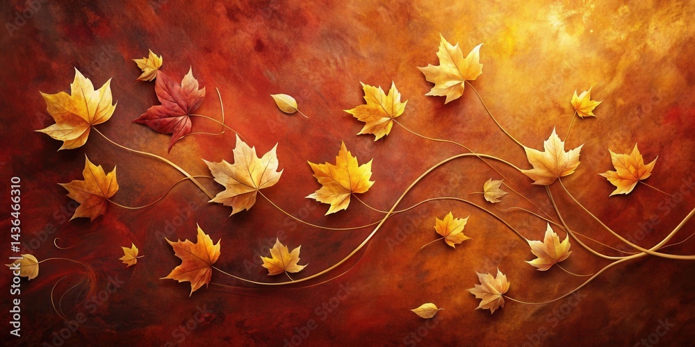 Poster autumnal leaves dancing on a rustic background a vibrant fall foliage display