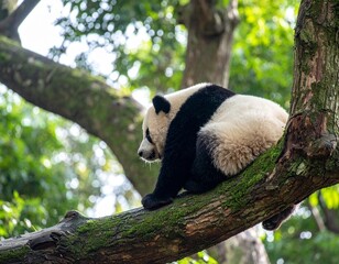 Obraz premium Giant panda, sitting on a tree branch