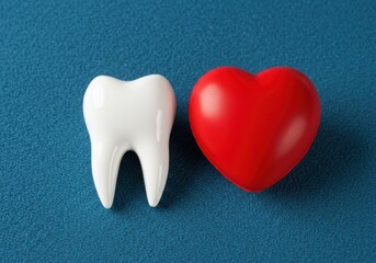 Tooth and heart representing dental health on blue background