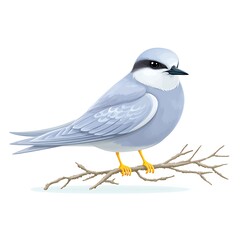 Fototapeta premium A light-grey bird perches on a bare branch, showcasing detailed feathers and bright yellow feet