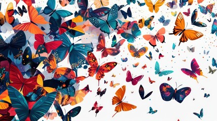 Obraz premium Butterflies Flying on White Colorful group for decoration, background, and design