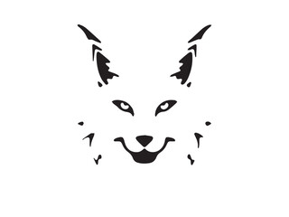 Black Lynx head silhouette on white background. Minimalist logo design of a lynx cat. Lynx logo. 