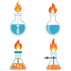 Bunsen Burner Under Flask Vector Bundle Set