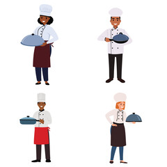 Chef Bowing with Pan Vector Bundle Set