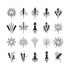 space shuttle launch rocket silhouette vector illustrations with firework effect elements design