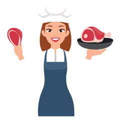 Chef Holding Pan with Meat Vector