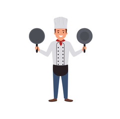 Chef Holding Two Pans Vector