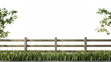 wood fence and lineage grass isolated on white background PNG