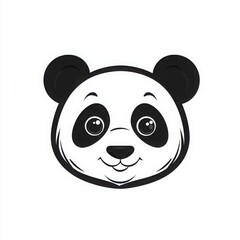 Obraz premium Friendly Panda Face: A charming monochrome illustration of a panda's face, showcasing its distinctive features and playful essence, capturing the endearing spirit of this beloved animal.