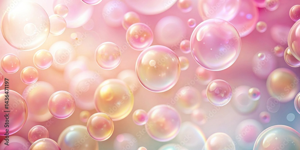 Poster ethereal pink and gold bubbles floating in soft light, a dreamlike abstract background