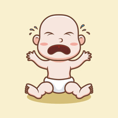 Cute Baby Boy Crying Cartoon Vector Icon Illustration. Flat Cartoon Style