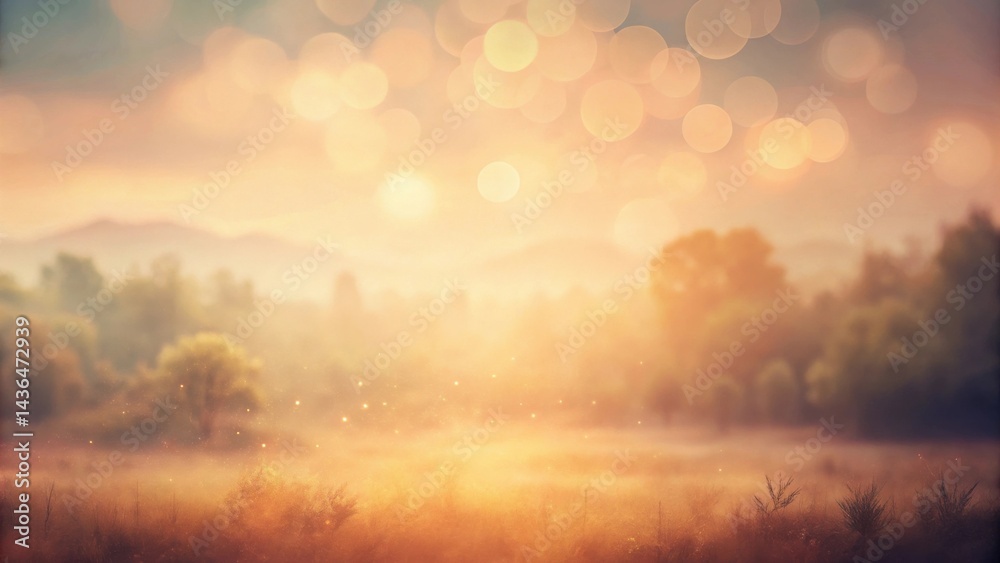 Poster golden hour meadow serene landscape with soft light and blurred background featuring a tranquil atmo