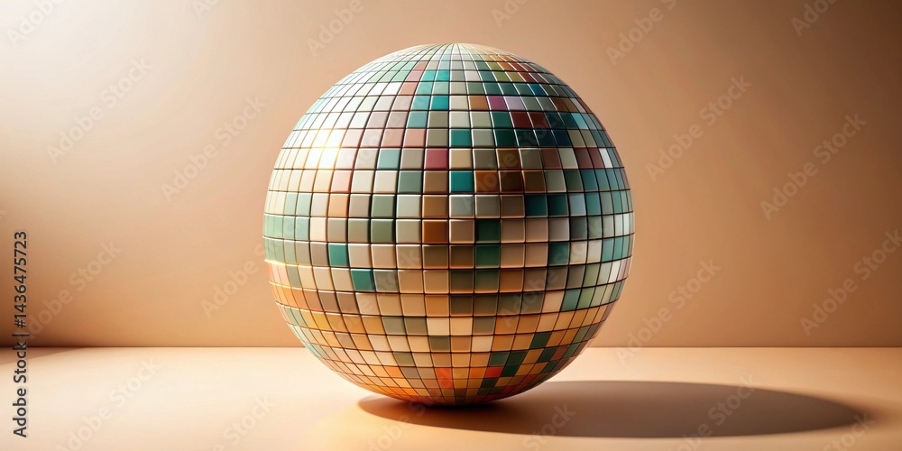 Poster Abstract Geometric Ovoid Form with a Tessellated Surface of Varied Hues Displayed on a Neutral Background