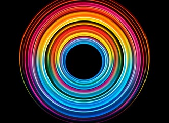 In the dark, vibrant neon rings that are concentric in nature emit a glow, forming a circular light display that mesmerizes. The multicolored circles give off energy and create a pattern that is