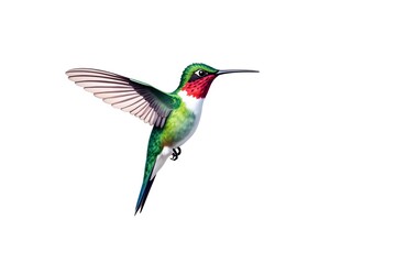 Fototapeta premium Watercolor Hummingbird with Iridescent Green and Pink Feathers on White Background