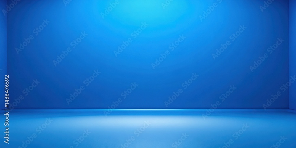 Poster a serene blue room minimalist interior space with soft lighting and smooth walls, ideal for product 