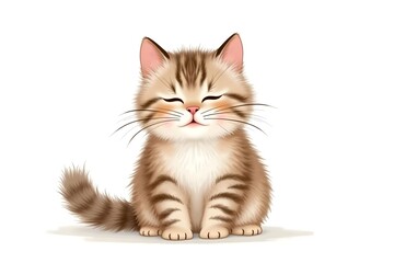 Obraz premium Watercolor Cat with Soft Tabby Fur and Whiskers on White Background