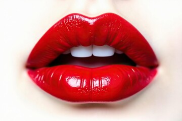 Obraz premium Close-up shot of vibrant red lips against pure white backdrop, care, photography