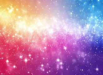 A dreamy and ethereal atmosphere is created by the soft pastel gradient backdrop, which features blurred bokeh lights and a gentle blend of pink, blue, yellow, and purple hues