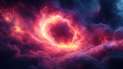 Fototapeta premium Fiery Celestial Vortex: A Breathtaking Digital Art of a Burning Ring Enveloped in Crimson and Purple Clouds