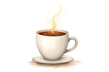 Obraz premium Watercolor Steaming Coffee Cup, Hot Beverage, Isolated on White Background