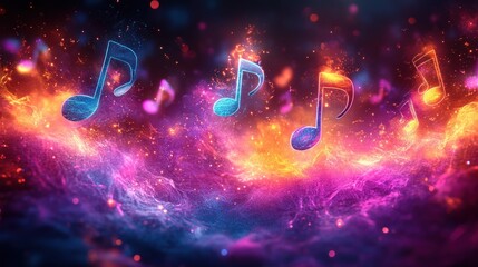 Fiery music notes abstract background