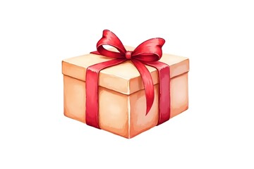 Watercolor Gift Box Wrapped with Ribbon