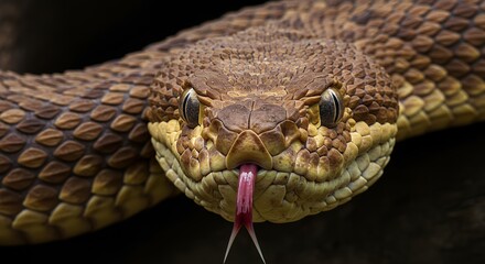 Obraz premium Close-up of Rattlesnake Head with Forked Tongue Displayed