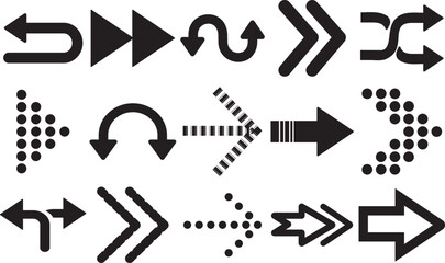 Minimal Black Arrow Icons Collection – Hand Drawn and Geometric Vector Arrows on White Background.