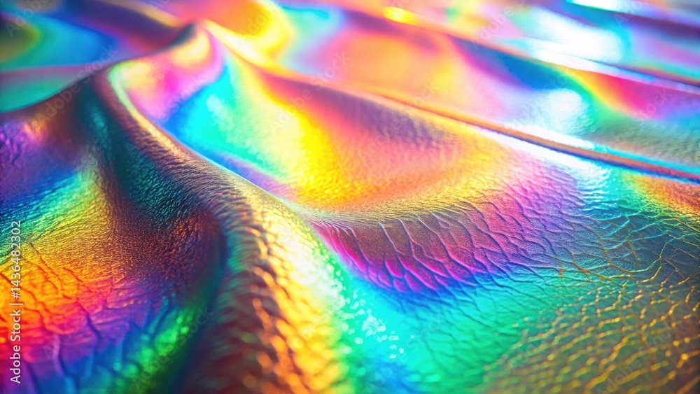 Poster abstract iridescent textile surface with vibrant rainbow colors and textured pattern