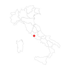 Outline Map of Italy with Capital Mark and with Regional Borders