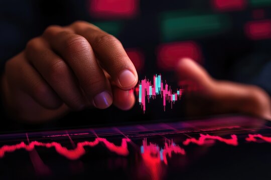 Businessman Analyzing Financial Data on Digital Screen with Stock Market Chart