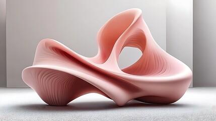 Abstract pink sculpture with intricate lines and flowing, minimalist background