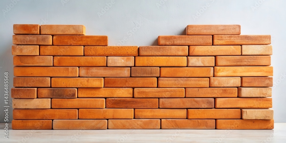 Poster A Carefully Constructed Wall of Uniformly Sized, Light Brown Rectangular Blocks Arranged in a Traditional Bricklaying Pattern, Showing Subtle Variations in Wood Grain and Color