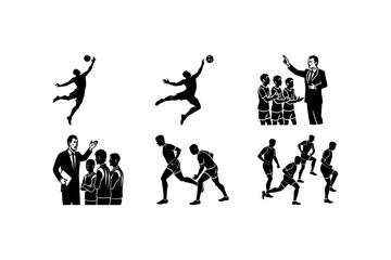 Soccer Player Leaping Coach Giving Instructions and Team Training