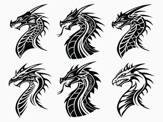 Intricate Dragon Head Tattoo Collection with Tribal Art Patterns